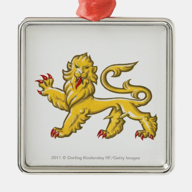 Ornement Carré Argenté Symbole héraldique de guardant statant de lion (Devant)
