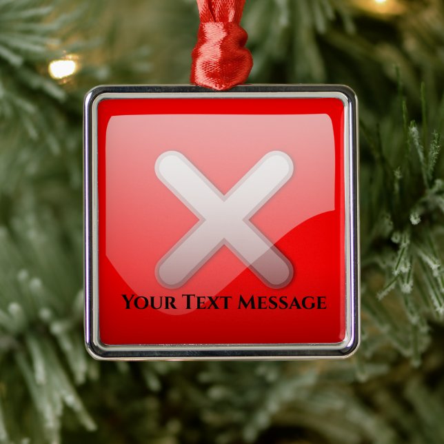 Ornement Carré Argenté Symbole rouge X Noël (Arbre)