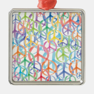 Ornement Carré Argenté Symboles de paix