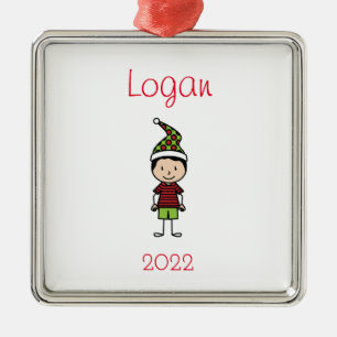 Ornement Carré Argenté Sympathique personnage de Noël Enfants personnalis