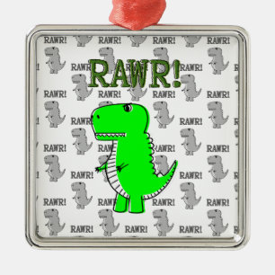 Ornement Carré Argenté T-Rex mignon et en colère avec Motif noir et blanc
