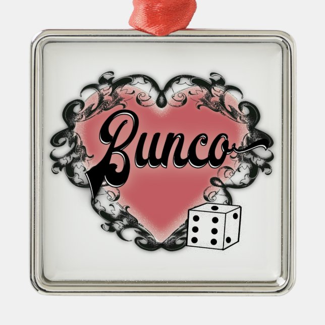 Ornement Carré Argenté tatouage de coeur de bunco (Devant)