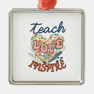 Ornement Carré Argenté Teach Love Inspire