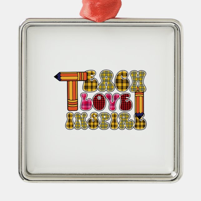 Ornement Carré Argenté Teach Love Inspire (Devant)