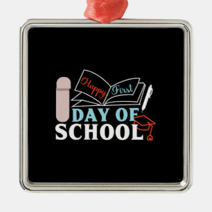 Ornement Carré Argenté Teacher Gift   Happy First Day Of School