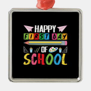 Ornement Carré Argenté Teacher Gift Happy First Day Of School