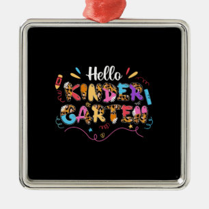 Ornement Carré Argenté Teacher Gift   Hello Kinder Garten