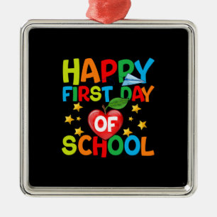 Ornement Carré Argenté Teacher Happy First Day Of School