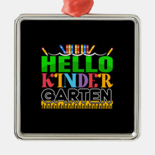 Ornement Carré Argenté Teacher Hello Kinder Garten