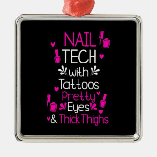 Ornement Carré Argenté Technologie Nail Avec Tatouages