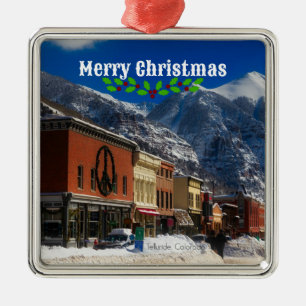 Ornement Carré Argenté Telluride, Noël au Colorado