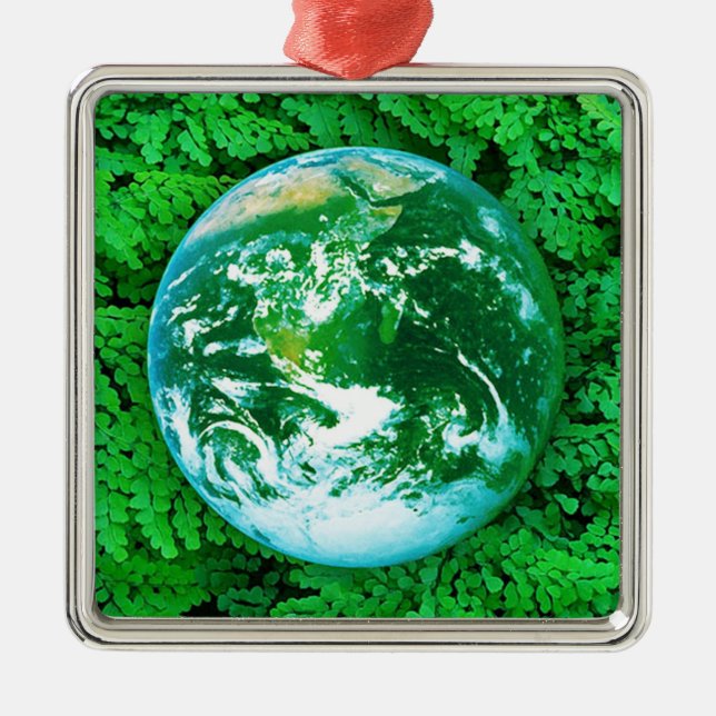Ornement Carré Argenté Terre verte - conscience écologique (Devant)