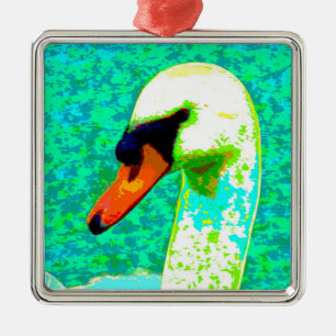 Ornement Carré Argenté Tête de cygne blanche majestueuse