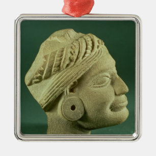 Ornement Carré Argenté Tête turbanée polie de grès, Sarnath, 3ème centu