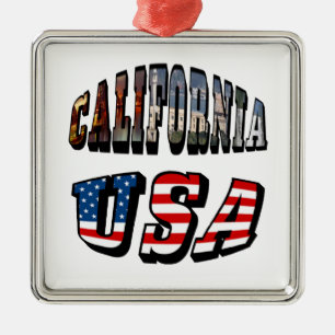 Ornement Carré Argenté Texte du drapeau de la Californie