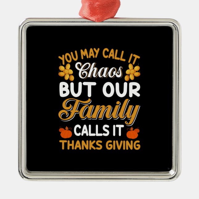 Ornement Carré Argenté Thanksgiving Notre Famille L'Appelle Merci Giving (Devant)