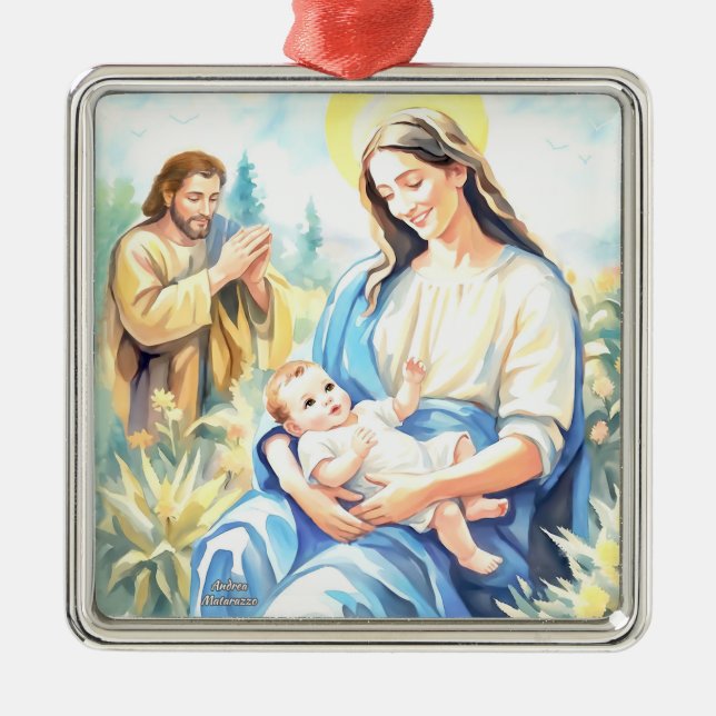 Ornement Carré Argenté The Holy Family - Nativity (Devant)