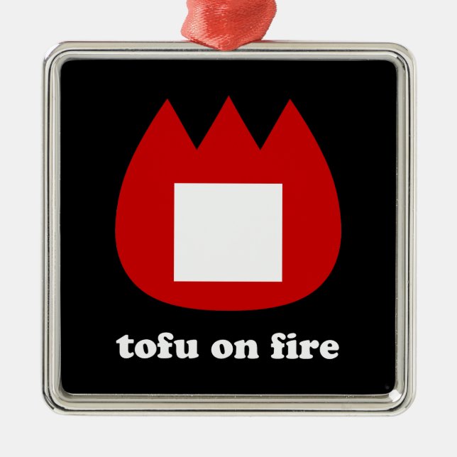 Ornement Carré Argenté 📛 tofu en feu (Devant)
