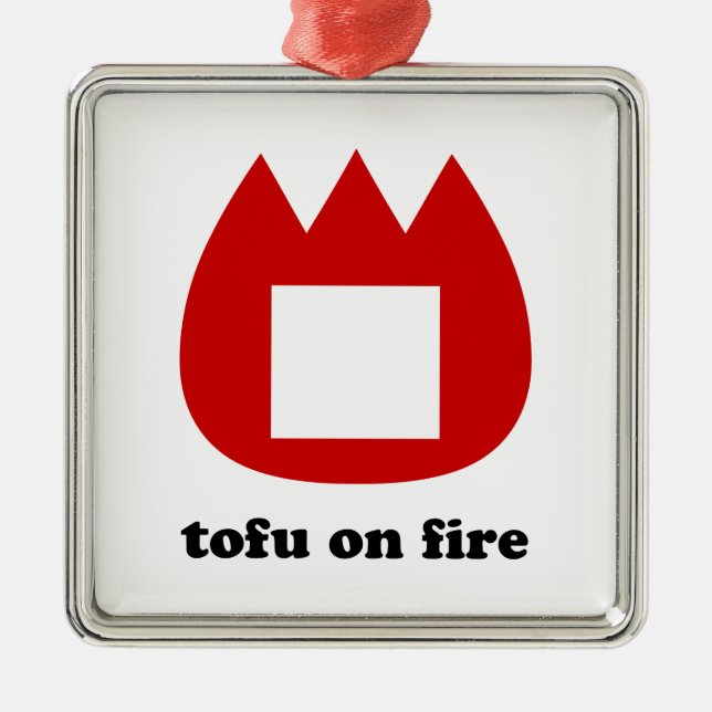 Ornement Carré Argenté 📛 tofu en feu (Devant)