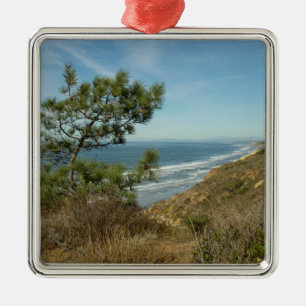 Ornement Carré Argenté Torrey Pine and California Coastline Landscape