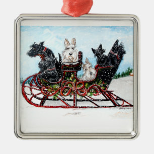 Ornement Carré Argenté Tour de Sleigh d'écossais