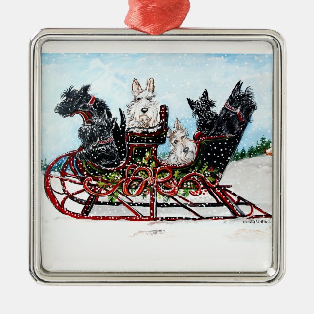 Ornement Carré Argenté Tour de Sleigh d'écossais (Devant)