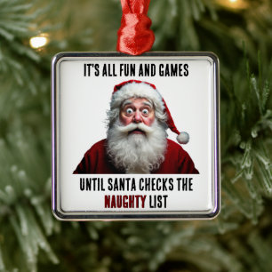 Ornement Carré Argenté Tout est amusant et jeux, Noël au Père Noël