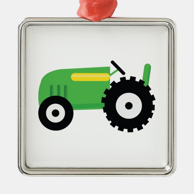 Ornement Carré Argenté Tracteur de ferme (Devant)