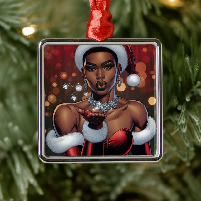 Ornement Carré Argenté Transgender Woman Festive Christmas   (Arbre)