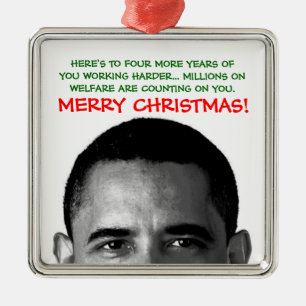 Ornement Carré Argenté Travail plus dur Noël Barack Obama