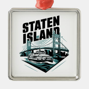 Ornement Carré Argenté Traversier de Staten Island à New York