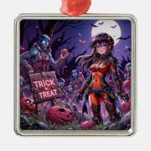 Ornement Carré Argenté Trick ou traiter Halloween Zombies distribuer le c