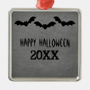 Ornement Carré Argenté Trio de chauves-souris Halloween Premium Ornement,