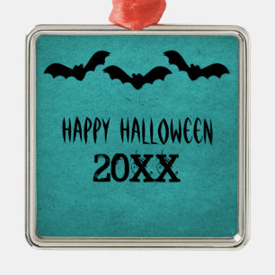 Ornement Carré Argenté Trio de chauves-souris Halloween Premium Ornement,