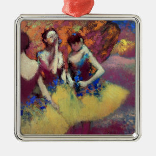 Ornement Carré Argenté Trois danseurs en jupe jaune par Degas