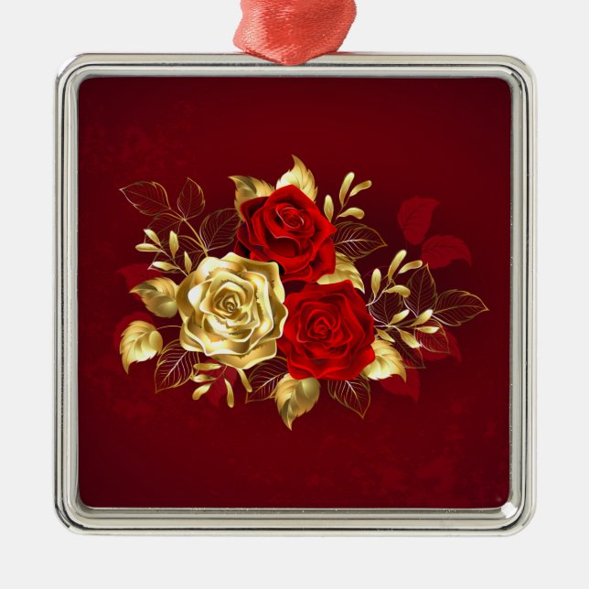 Ornement Carré Argenté Trois Roses de bijoux (Devant)
