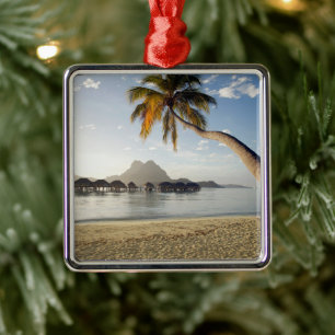 Ornement Carré Argenté Tropical Beaches Beach Huts, Bora Bora