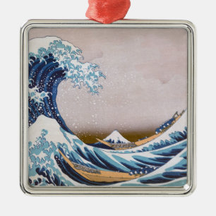 Ornement Carré Argenté Tsunami Grande Vague au large de Kanagawa Japon pa