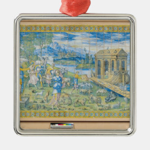 Ornement Carré Argenté Tuile dépeignant l'histoire de Noé