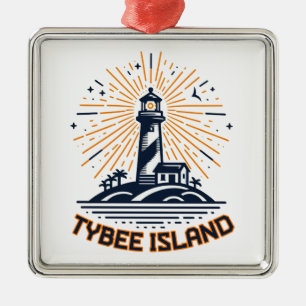 Ornement Carré Argenté Tybee Island Georgia Phare Sunrise