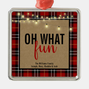 Ornement Carré Argenté Typographie rouge/noir Plaid & Kraft Noël