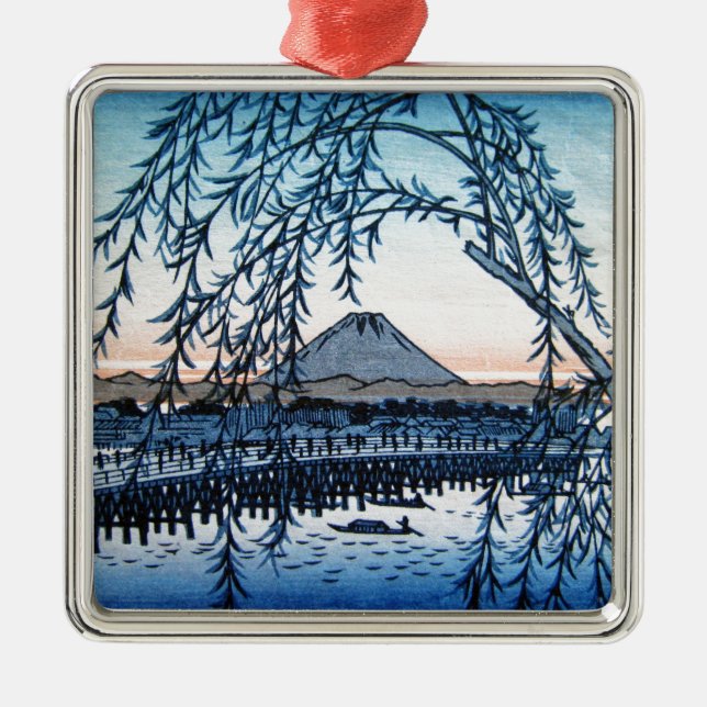 Ornement Carré Argenté Ukiyo-e le mont Fuji Japon (Devant)