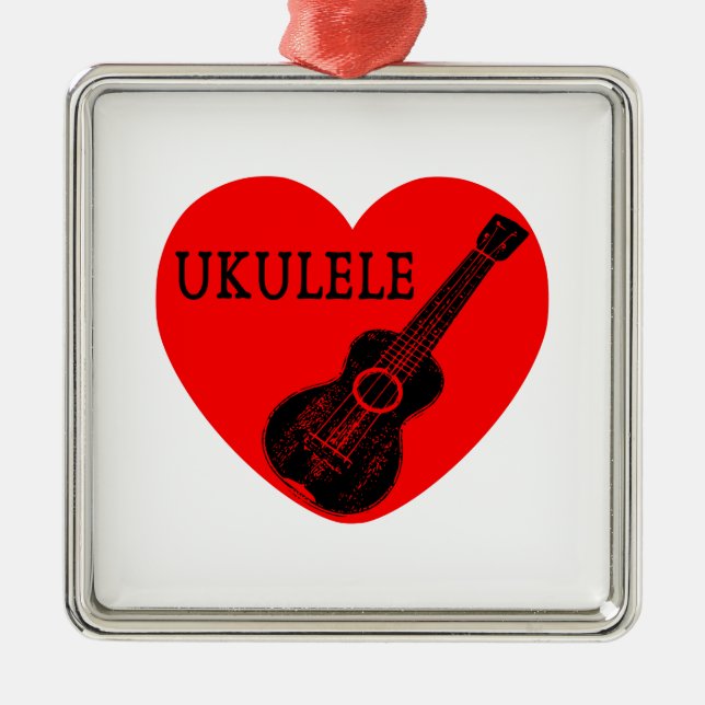 Ornement Carré Argenté Ukulele Love (Devant)