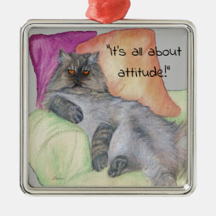 Ornement Carré Argenté Un chat persan avec attitude