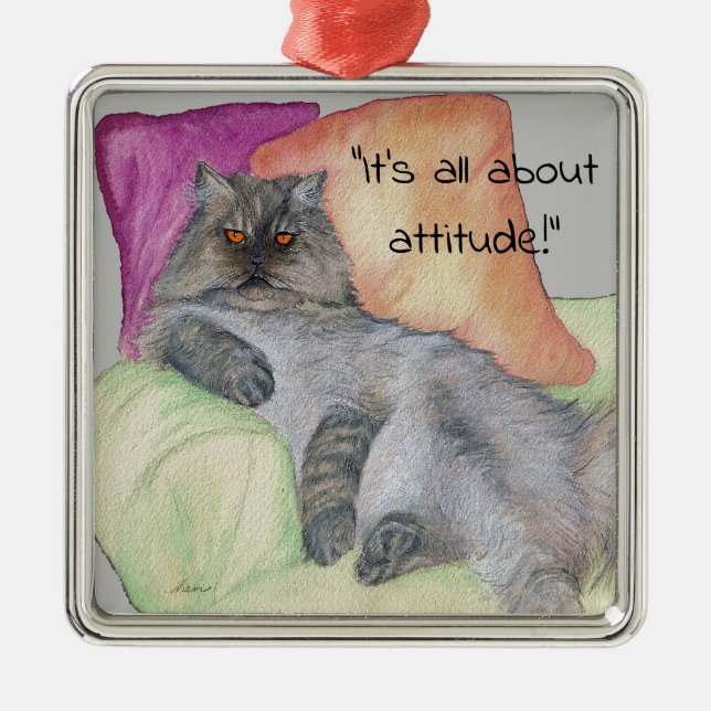 Ornement Carré Argenté Un chat persan avec attitude (Devant)