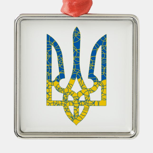 Ornement Carré Argenté Un trident ukrainien texturé drapeau d'Ukraine cou (Devant)