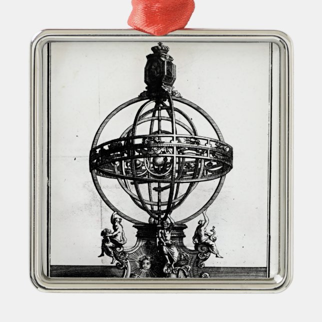 Ornement Carré Argenté Une sphère armillaire du système Copernican (Devant)