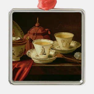 Ornement Carré Argenté Une théière de Yixing et une porcelaine chinoise