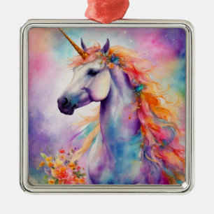 Ornement Carré Argenté Unicorne couleur Pastel