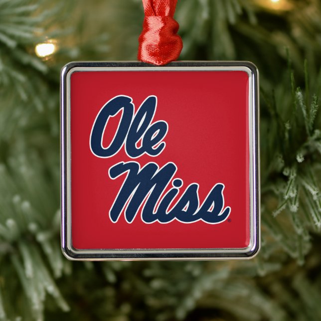 Ornement Carré Argenté Université du Mississippi | Ole Miss Script (Arbre)
